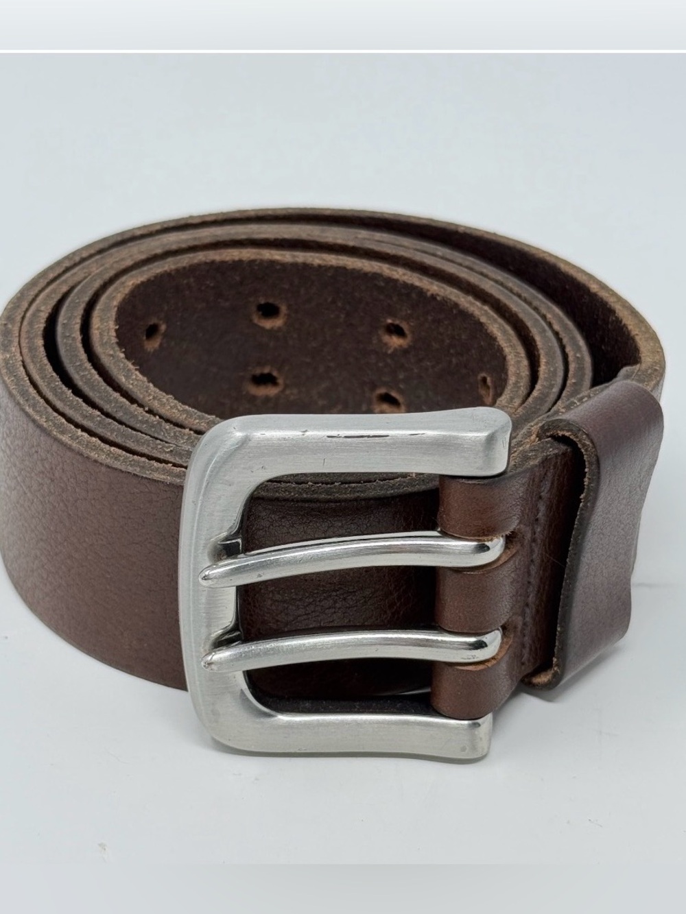 Express Leather Belt Wide Brown Double Prong Silver Buckle Men’s size 95